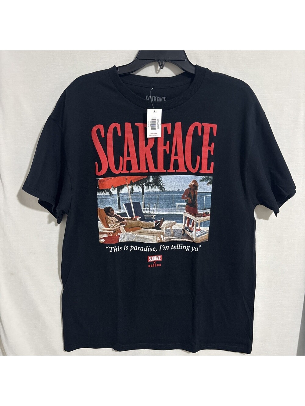 Scarface Tony Montana Graphic T-Shirt Black Cotton Men's Large Tee NEW
